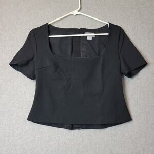 Finders Black SS Cropped Square Neck Viscose Blouse Women's Size Medium Stretch